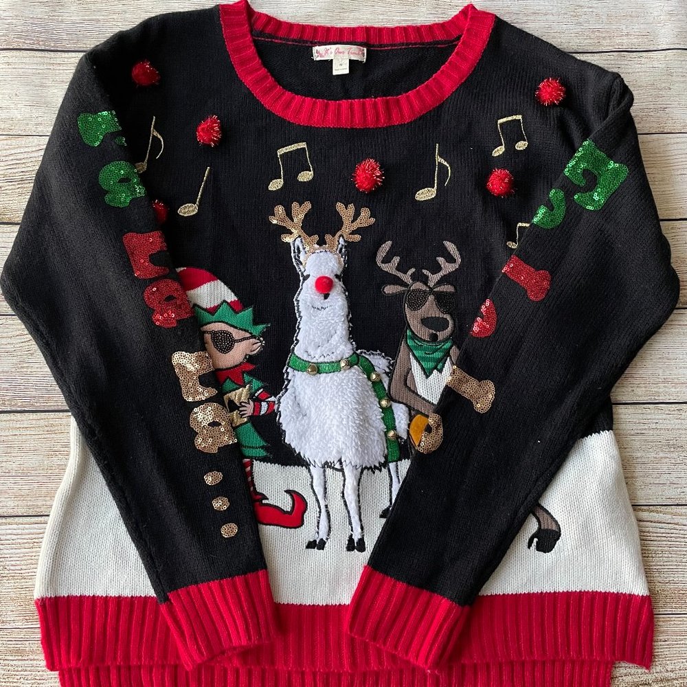Its Our Time Women's Size Medium Ugly Christmas Sweater Reindeer Elf Plays Music